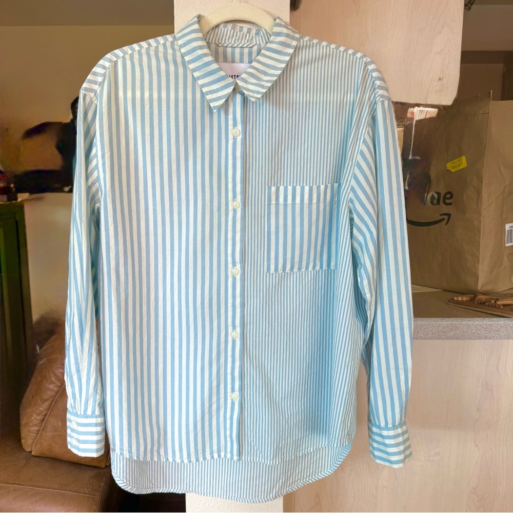 Pistola Striped Button-Down in Sky Blue — Size Small - Picture 6 of 12